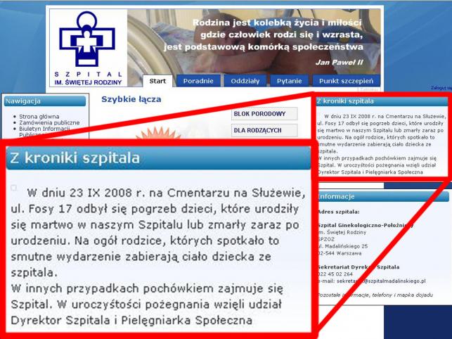 Szpital straszy matki pogrzebem
